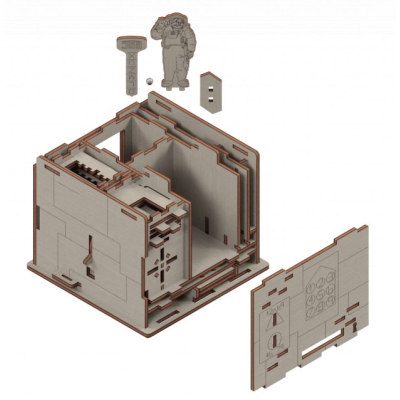 EscWelt Dřevěná stavebnice a hlavolam 3v1 3D SPACE Box